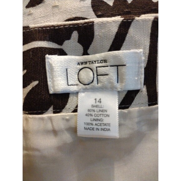 Ann Taylor Size 14 A-Line Midi Length brown & cream Textured Floral Skirt - Picture 6 of 6